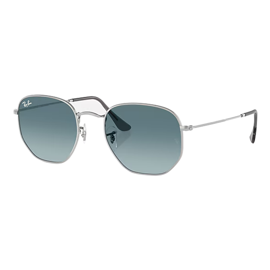 Ray-Ban Hexagonal Flat Lenses Polished Silver, Blue Gradient Grey