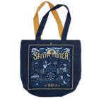 Navy tote bag with 'Santa Monica' design and yellow handles on a white background
