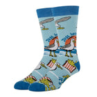 Pair of socks with seagull design on a light blue background