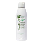 Aloe Up sunscreen mist bottle on a white background