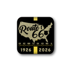 Route 66 commemorative item with a map of the United States and years 1926 and 2026 on a black background.