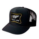 Black trucker cap with 'Miller High Life' logo on a white background