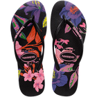 Havaianas Women's Floral Colors Slim Flip Flops - Black (Left & Right)