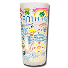 Colorful tumbler with Santa Monica-themed graphics on a white background