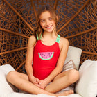 Young girl wearing Kids Red Water Melon Print One Piece