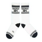 Gumball Trophy Wife Gym Crew Socks Blue Background
