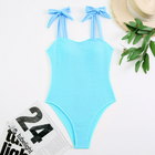 Bowtie Shoulder Solid Color One Piece Swimwear - Blue