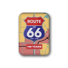 Route 66 commemorative tin with a map design on a white background