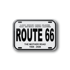 Route 66 license plate with text on a white background