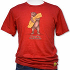 Red t-shirt with bear holding a sign and 'I Love You California' text on a white background