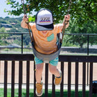 Model wearing Grom Squad Kids Hat DUDE - Black / White