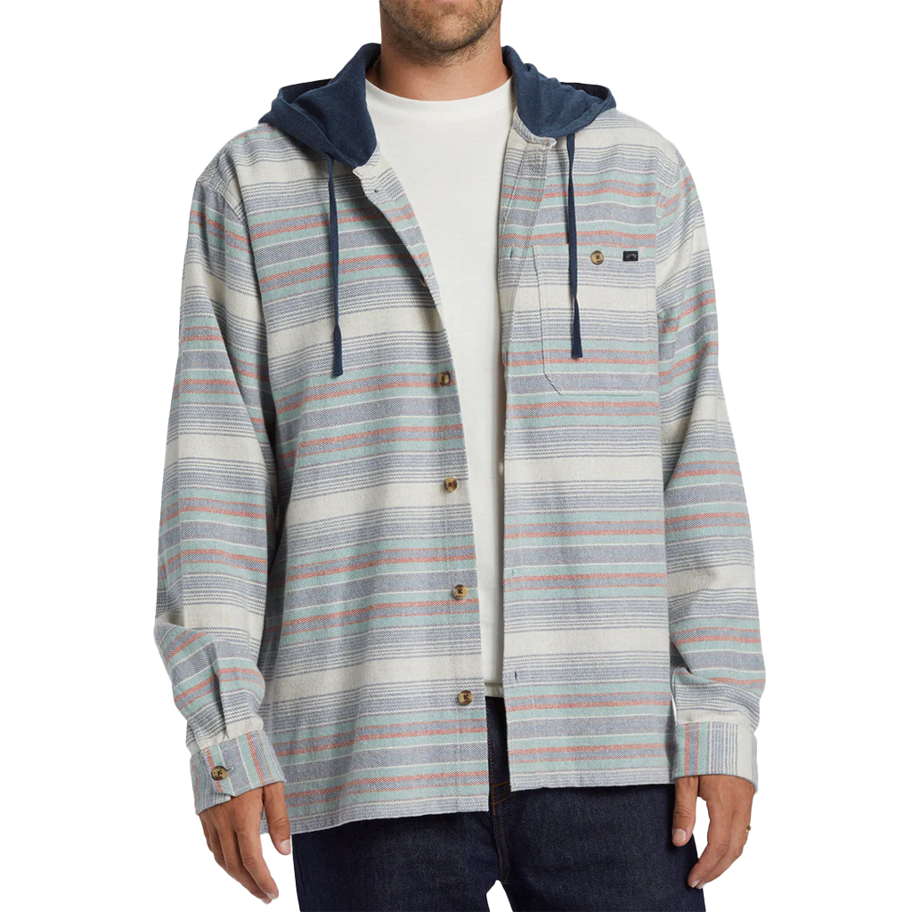 Billabong Baja Hooded Long Sleeve Flannel Shirt Slate Blue