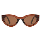 Brown sunglasses with a tortoiseshell frame on a white background