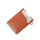 Brown leather wallet with card holder on a white background