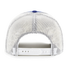 White mesh cap with blue visor on a white background