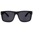 Black sunglasses with dark lenses on a white background