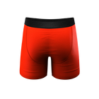 Red boxer briefs with a black elastic waistband, shown from the back on a plain white background.