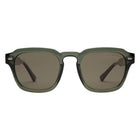 Green sunglasses with dark lenses on a white background