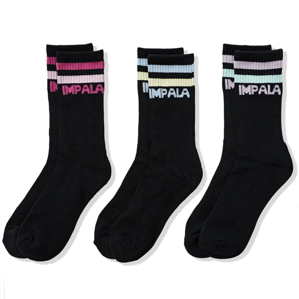 Impala Stripe Socks 3pk - Black