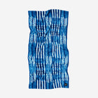Blue and white striped towel on a light gray background