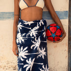 Model wearing Slowtide Luca Beach Towel - Blue