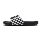 Side view of black /true white La Costa Checkerboard Slide-On Sandal