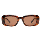 Sunglasses with tortoiseshell frame and brown lenses on a white background