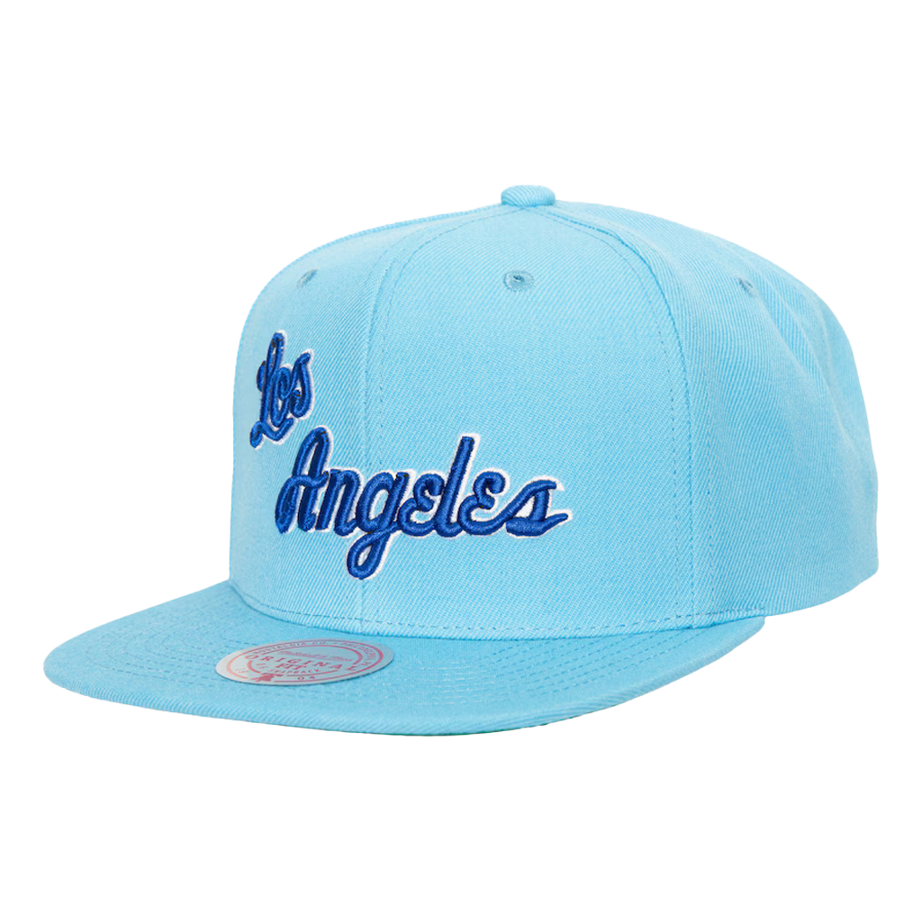 Mitchell Ness Men s Powder Blue Los Angeles Lakers Hardwood Classics Team Ground 2.0 Snapback Hat