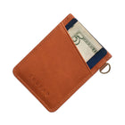 Brown leather wallet with a card pocket on a white background
