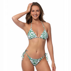 Pick Pink Solid Basic Triangle Bikini - Green/White