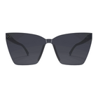 A pair of oversized square sunglasses with dark gray lenses and a matte black frame, shown against a plain white background.