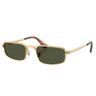 Ray-Ban square sunglasses with gold metal frames, dark green lenses, and brown tortoiseshell temples, shown on a light gray background.