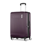 Purple suitcase with a white background