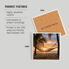 Santa Monica California Palm Trees and Hammock Ceramic Coaster Features