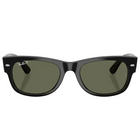 Ray-Ban Wayfarer-style sunglasses with a glossy black frame and dark green lenses, shown from the front on a light gray background.