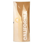 Towel with 'California' text and abstract design on a light background