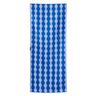 Blue and white patterned towel on a white background
