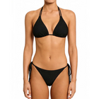 Ladies Solid Color Halter Swimwear Triangle Bikini - Black (Front)