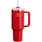 Chili Red Stanley Quencher H2.O FlowState Tumbler 40 oz with a handle and straw.