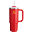 Chili Red Stanley Quencher H2.O FlowState Tumbler 30 oz with a handle and straw.