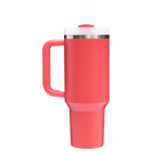 Hot Coral Stanley Quencher H2.O FlowState Tumbler 40 oz, showing the lid and straw.