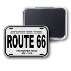 Route 66 license plate magnet with text on a white background