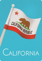 California state flag on a blue background with 'California' text below.