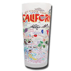 Tumbler with colorful California-themed illustrations on a white background