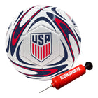 Soccer ball with USA logo and Icon Sports pump on a white background