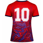 Red and blue sports jersey with number 10 on a white background