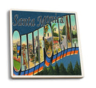 Greetings from Santa Monica California Ceramic Coaster