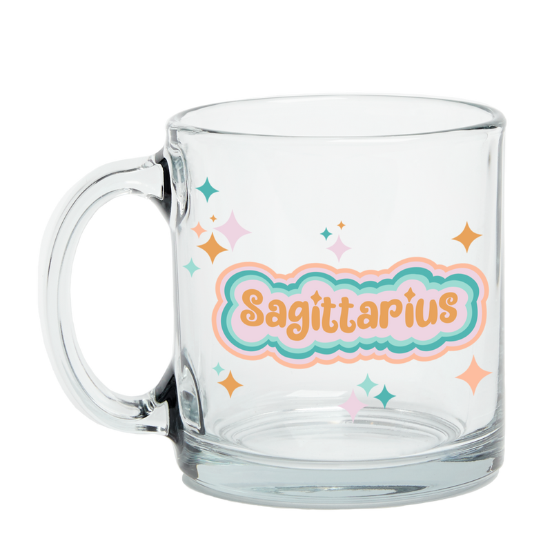 Clear Glass Mug with Text Sagittarius