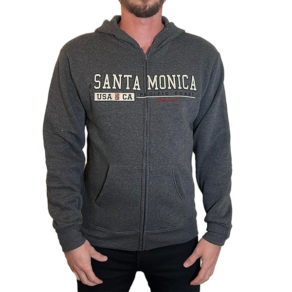 Santa Monica USA CA Pacific Coast Zip Hoody Charcoal Grey