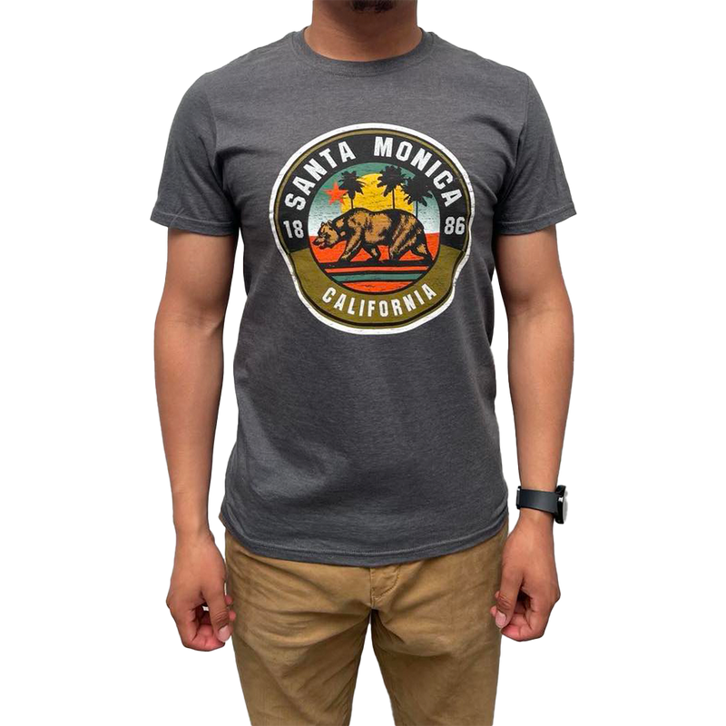 Santa Monica 1886 Circle California Bear Tee - Charcoal  (Front)